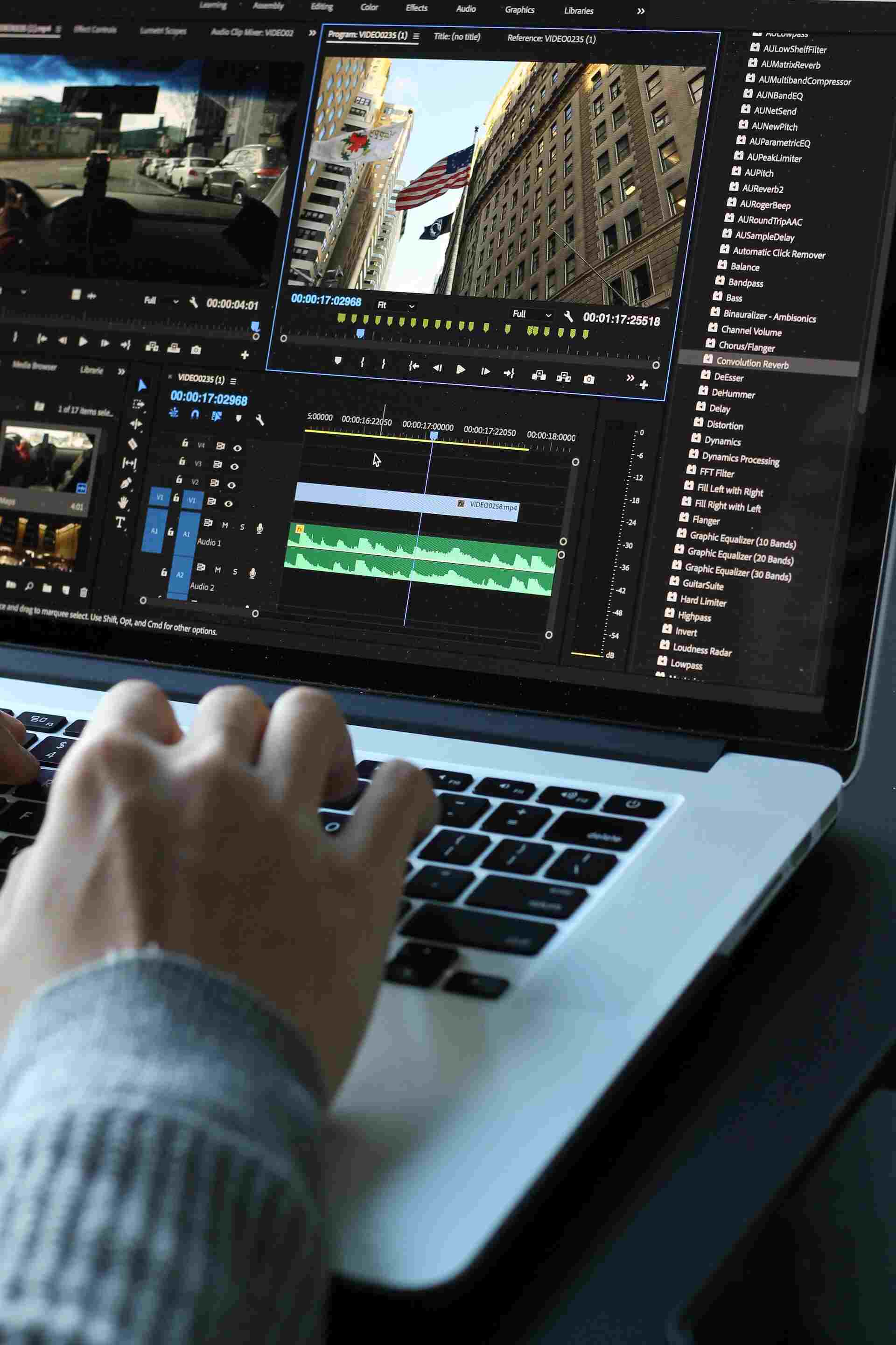 A person editing videos on a laptop using video editing software. Tips for optimizing video content.